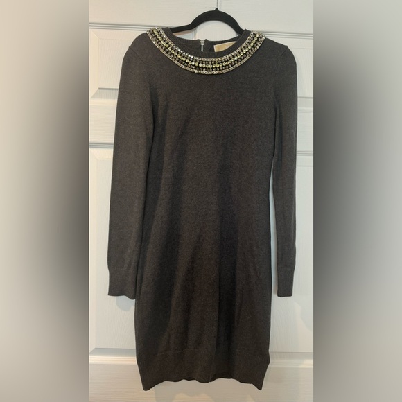 MICHAEL Michael Kors Dresses & Skirts - Michael Kors Embellished Gray Sweater dress studded rhinestone neckline